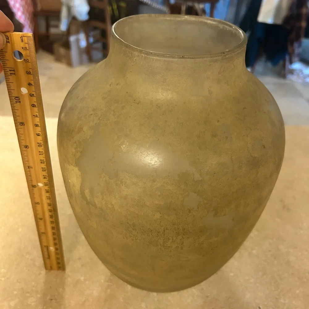 Anthropologie Frosted Glass Vase with Gold Accents - Large
